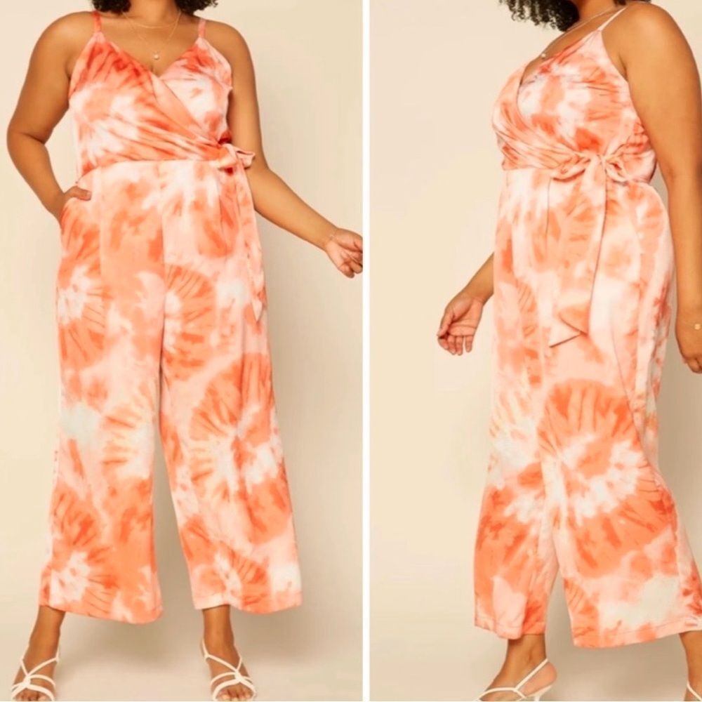 Skies Are Blue Orange Tie Dye Sleeveless Crop Jumpsuit NWT